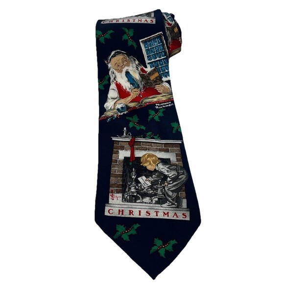 Vintage Norman Rockwell Santa and Boy Christmas Men's All Silk Necktie EUC - Picture 2 of 5